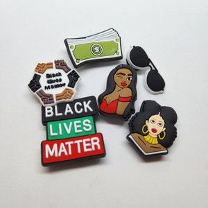 Shoe Charms BLM Sunglasses Black Woman Cash Money Wink Lady 6 piece set